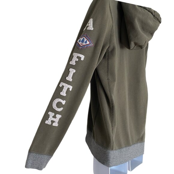 Abercrombie & Fitch Men's Full Zip Hoodie Spell out Sleeve Army Green M - Picture 4 of 6